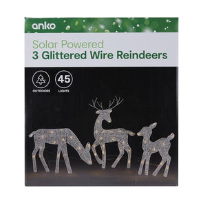 Anko 45 LED Solar Powered 3 Glittered Wire Reindeers