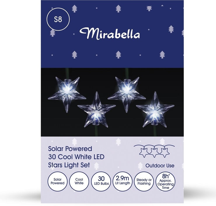 Mirabella Christmas Solar Powered 30 LED Stars Light Set - Cool White