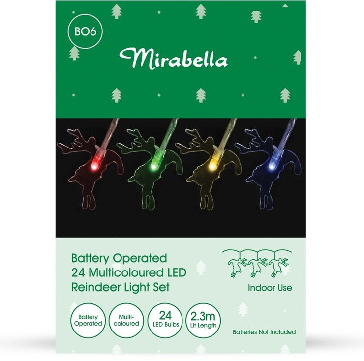 Mirabella Christmas Battery Operated 23 LED Reindeer Light Set - Multi-Colour