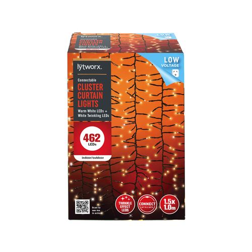 Lytworx 1.5m x 1m 462 LED Warm White Cluster Curtain Lights