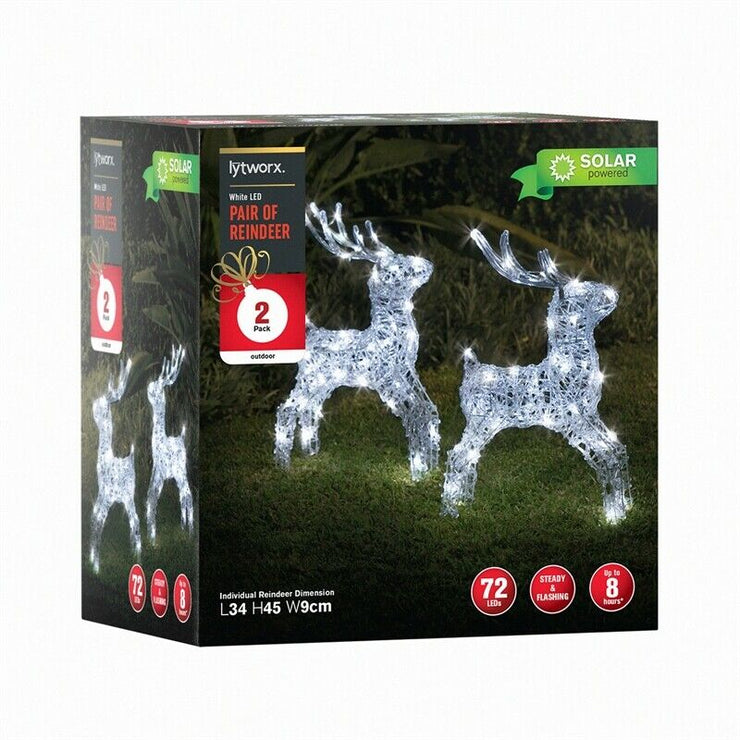 Lytworx 50cm LED White Solar Reindeer/72 LEDs/2 Functions/Festive Light - 2 Pack - TheITmart