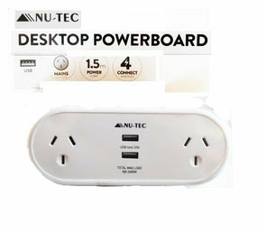 Nu-Tec Desktop Powerboard/2 Usb Ports 2 Wide Spaced Mains Outlets For 4 Devices - TheITmart