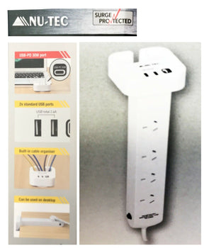 NuTec In Desk Power Hub 4 Under Desk Mains 2 USB USB-PD 30W Overload Protection - TheITmart