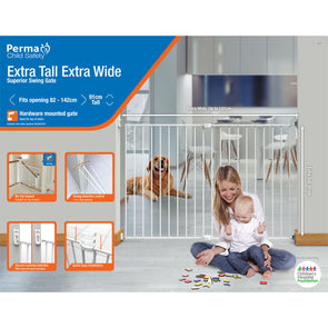 Perma Child Safety Extra Tall Extra Wide Superior Swing Gate 82-142cm - White - TheITmart