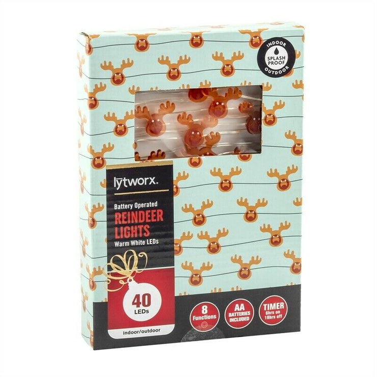 Lytworx 40 LED Battery Operated Copper Reindeer Wire Lights/8 Functions/Timer - TheITmart