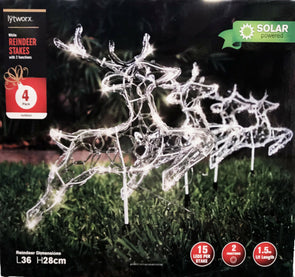 Solar White Reindeer Stakes 2 Functions Christmas Lights Fastive Decoration 4 Pk - TheITmart