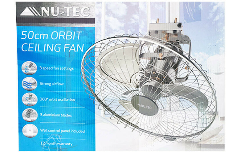 Nu-Tec 50cm Orbit Ceiling Fan/ 3 Speed/Strong Airflow/360 Orbit Oscillation/Wall - TheITmart