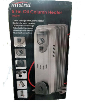 Mistral 5 fin 1000W Oil Column Heater with 3 Heat Settings - TheITmart