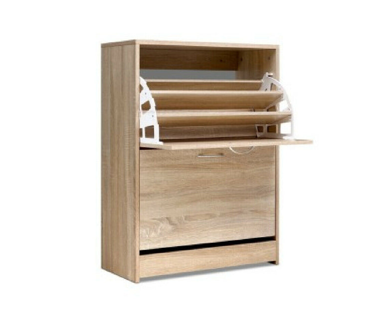 Artiss Shoe Cabinet Shoes Storage Rack 24 Pairs Organiser Shelf Cupboard Oak - TheITmart