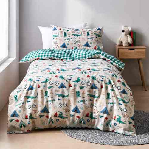 Camping Reversible Quilt Cover Set - Single Bed/ Printed Exclusive Design