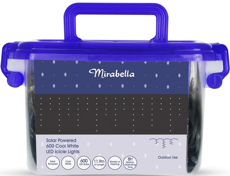 Mirabella Christmas Solar Powered 600 LED Icicle Lights - Cool White