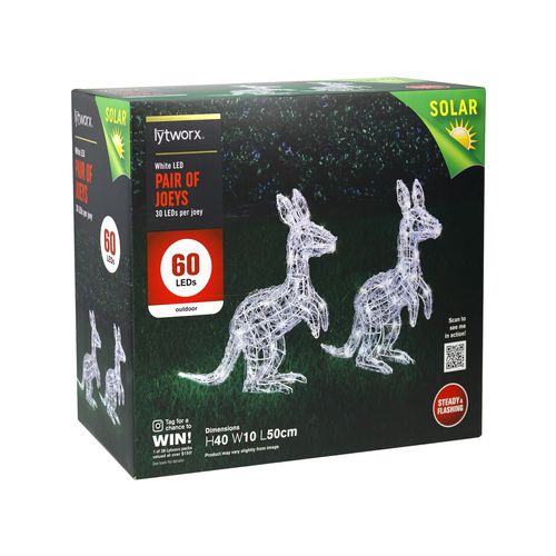Lytworx Festive 40cm Solar Pair of Kangaroos / 60 White  Steady/Flashing LEDs