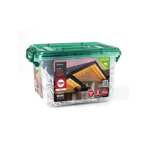 Christmas Lights Lytworx 27.9m Solar 2000 LED Icicle Lights-Warm White