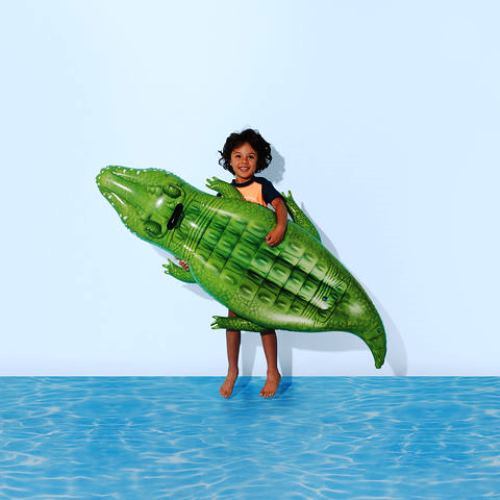 163cm Inflatable Pool Croc Rider - Green / Heavy Duty Handle