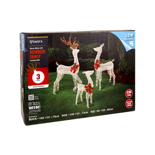 Festive Xmas Lytworx Warm White Connectable 3 Reindeer Family-3 Pack