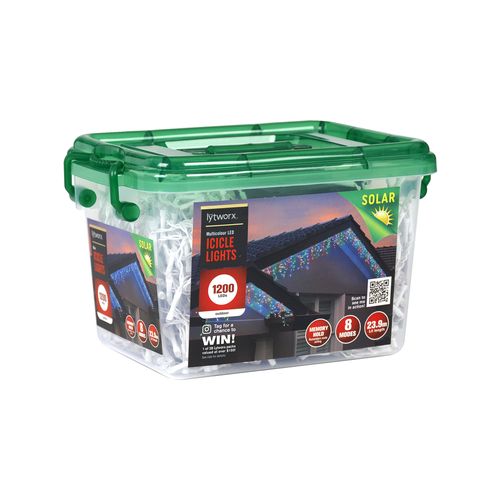 Lytworx 1200 LED Multicolour Solar Icicle Lights - 23.9m Lit Length/ 8 Functions