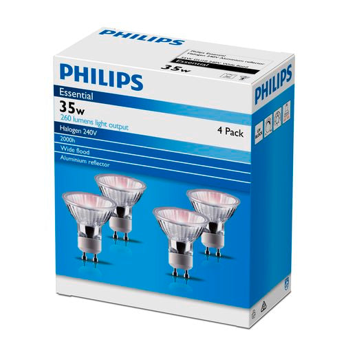 Philips Essential 35W GU10 Dichroic Halogen Globe - 4 Pack