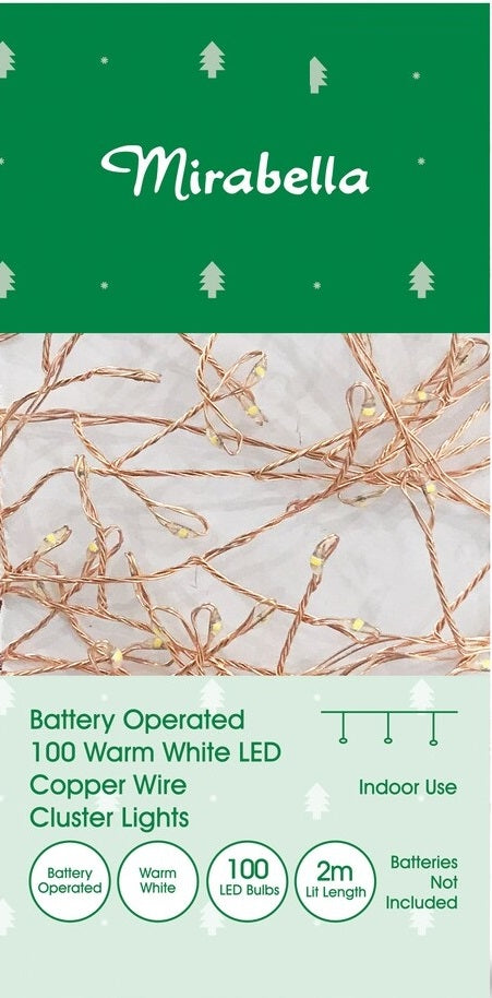 Mirabella Christmas Battery Operated 100 LED Wire Lights - Warm White