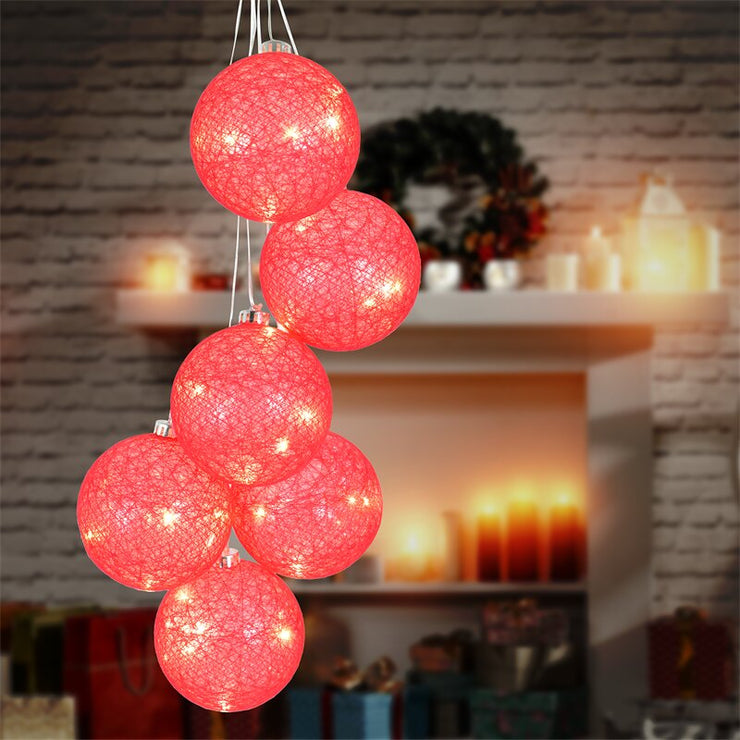 Click Red Festive 30 LED Cotton Ball Hanging Lights - 6 Pack