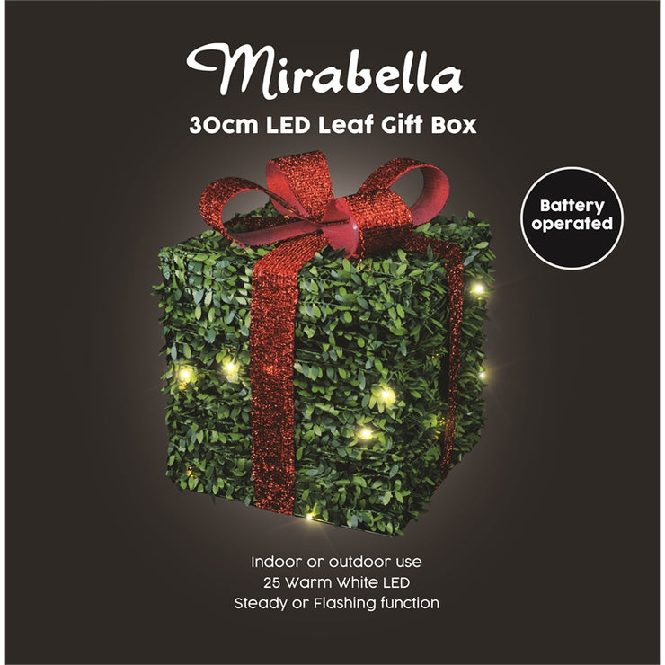 Mirabella 30cm Festive Battery Operated LED Leaf Gift Box