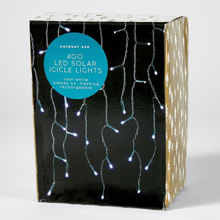 Christmas 400 LED Cool White Solar Icicle Lights /Rechargeable