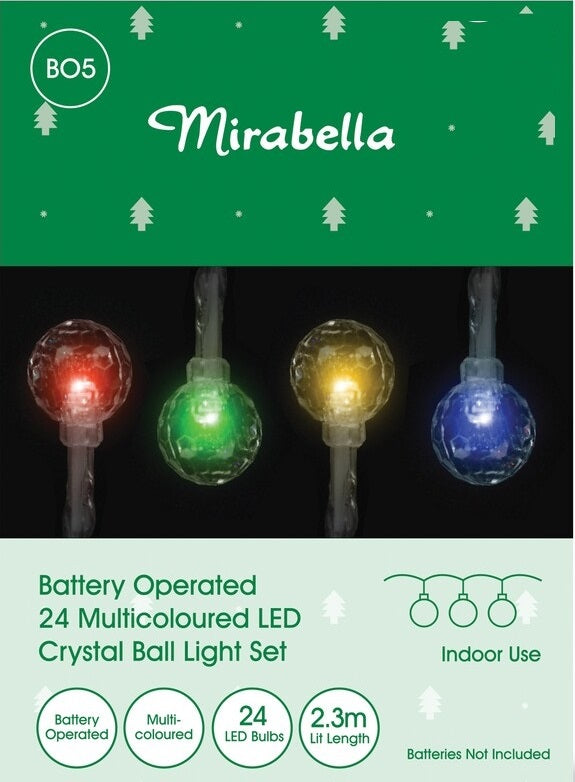 Mirabella Christmas Battery Operated 24 LED Crystal Ball Light Set - Multi-Colour