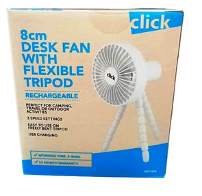 Click 8cm Rechargeable Mini Desk Fan with Flexible Tripod - ADF1010