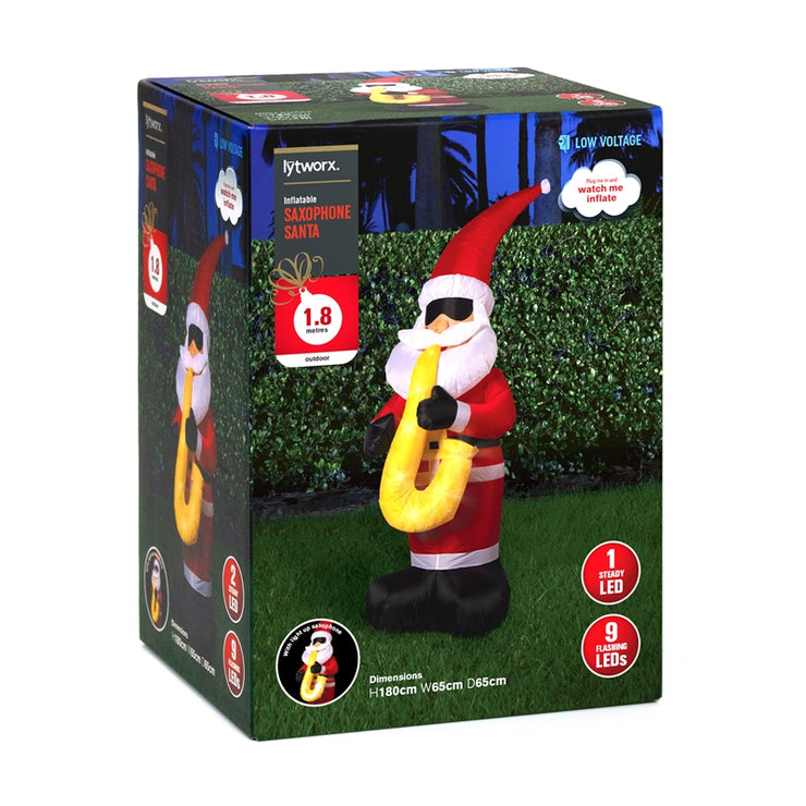Lytworx 1.8m Inflatable Santa Playing Saxophone 11 Super Bright LEDs