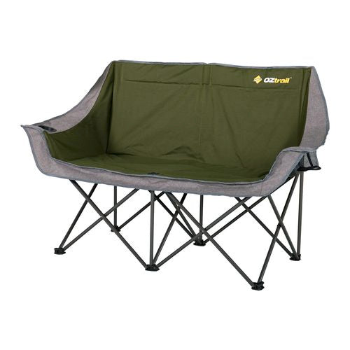OZtrail Cosmos Folding Double Chair- Green & Grey Denim/ Durable Steel Frame