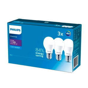 Philips 11W A60 Cool Daylight A Shape Essentials LED E27 Globe - 3 Pack