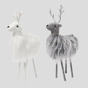 Christmas Faux Fur Standing Reindeer Decoration - Assorted