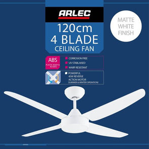 Arlec 120cm White 4 Blade Chicago AC Ceiling Fan - CSF2020