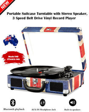 Portable Suitcase Turntable with Stereo Speaker, 3 Speed Belt Drive Vinyl Record Player