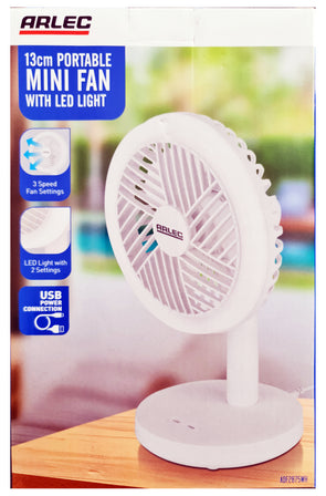 Arlec 13cm LED Light USB Desk Fan ADF2875WH - White