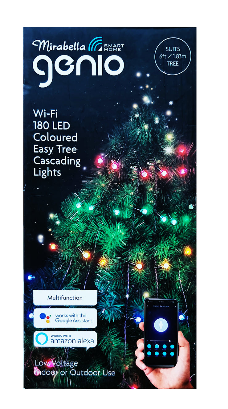 Mirabella Genio WiFi 180 LED Coloured Easy Tree Cascading Lights Multifunction
