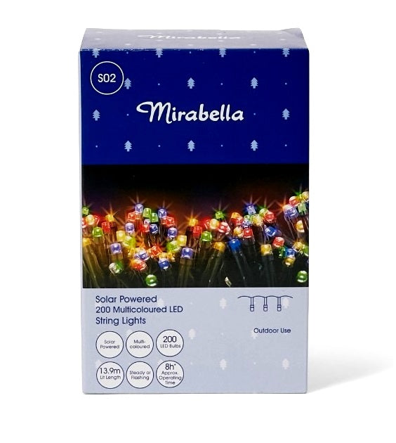 Mirabella Christmas 13.9m Solar Powered 200 LED String Lights - Multi-Colour