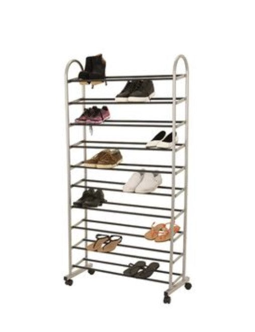 All Set 10 Tier Shoe Rack with Wheels