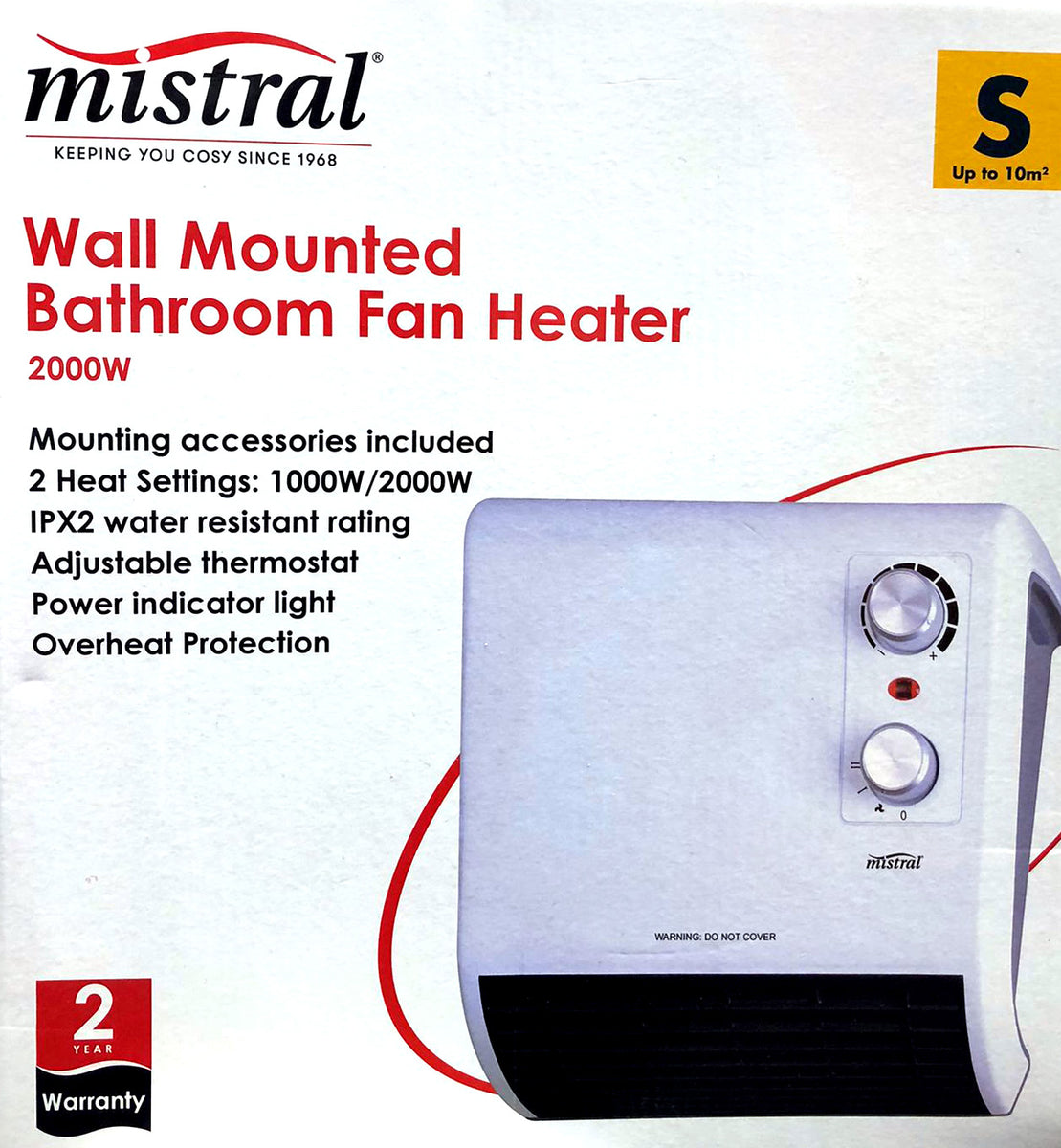 Mistral 2000W Wall Mounted Bathroom Fan Heater White TheITmart
