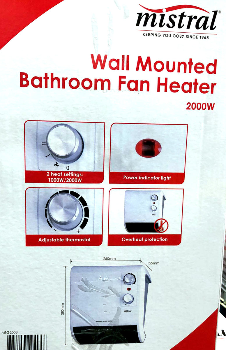 Mistral 2000W Wall Mounted Bathroom Fan Heater White TheITmart