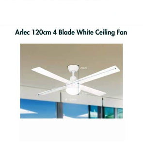Arlec 120cm White 4 Blade Ceiling Fan (Fan Only) - CSF122WRO