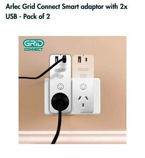 Arlec Grid Connect Smart Adaptor With Double 2.1A USB - 2 Pack