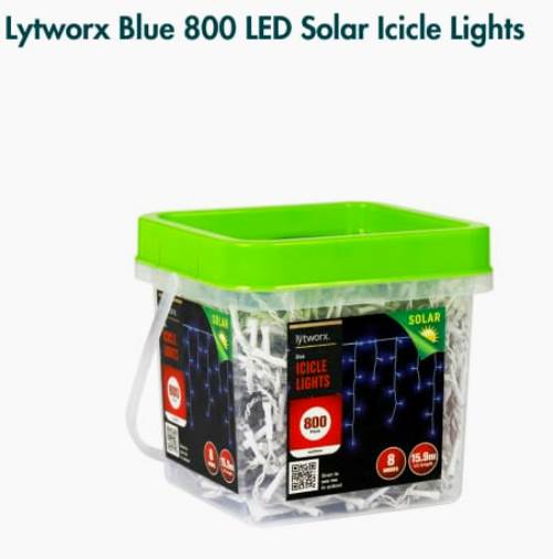 Lytworx 800 LED Blue Solar Icicle Lights 6 Functions/Festive Christmas Lights