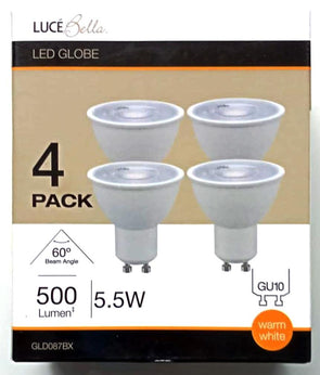 Luce Bella 5.5w 500lm 60° Warm White GU10 LED Globe 4 Pack-GLD087BX