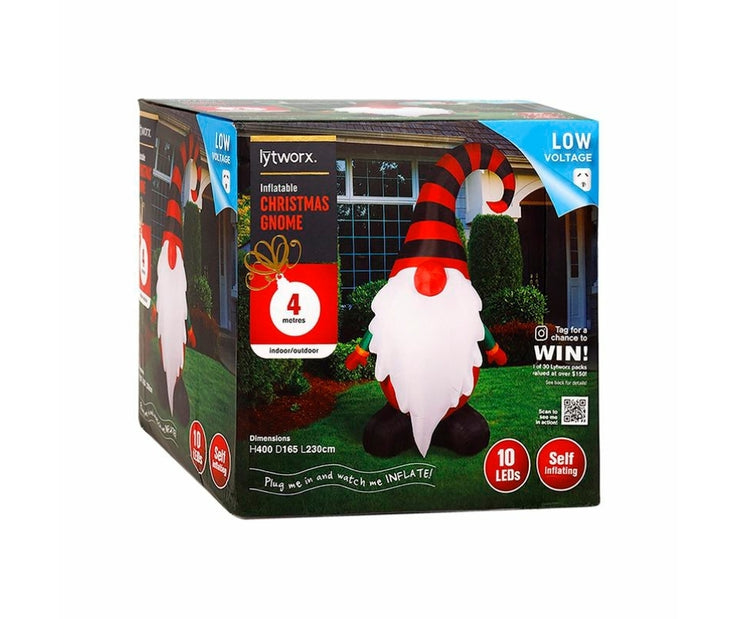 Lytworx 4m Inflatable Christmas Gnome/Low Voltage 10 LED/Indoor or Outdoor