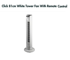 Click 81cm White Tower Fan With Remote Control CTFA03