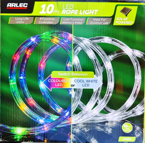 Arlec 10m Multicolour Or Warm White Switch Festive Solar Rope Light / 8 Functions