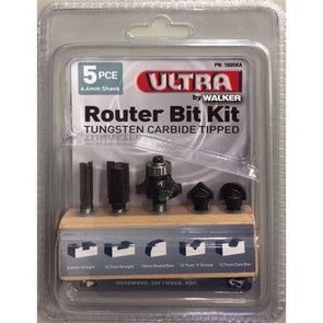 Ultra 6.4mm 5 Piece Router Bit Set / Silver & Black