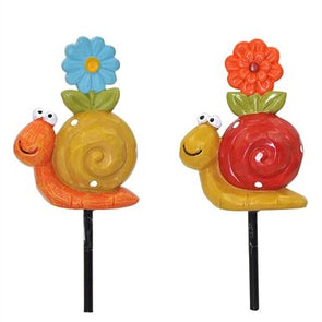 Tuscan Path Snail Decorative Stake- 2 Pack/ Weather resistant Assorted