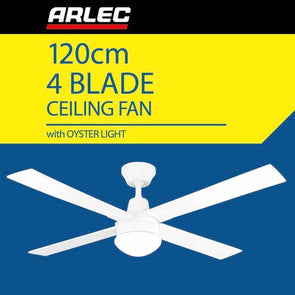 Arlec 120cm White 4 Blade Classic Ceiling Fan With Light/ Reversible Motor for Summer & Winter