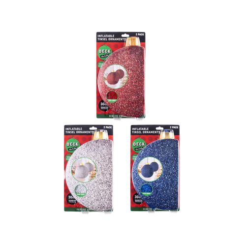 Deck The Halls Inflatable 30cm Diameter Tinsel Ornaments - 2 Pack